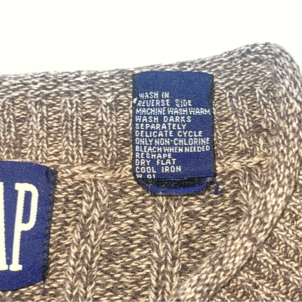 GAP BROWN WOVEN CREWNECK CABLE KNIT COTTON SWEATER - Picture 6 of 10